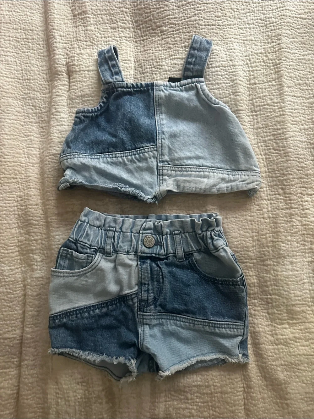 |Baby GAP| Girls Two-Tone Denim Tank & Shorts - Light and Medium Blue